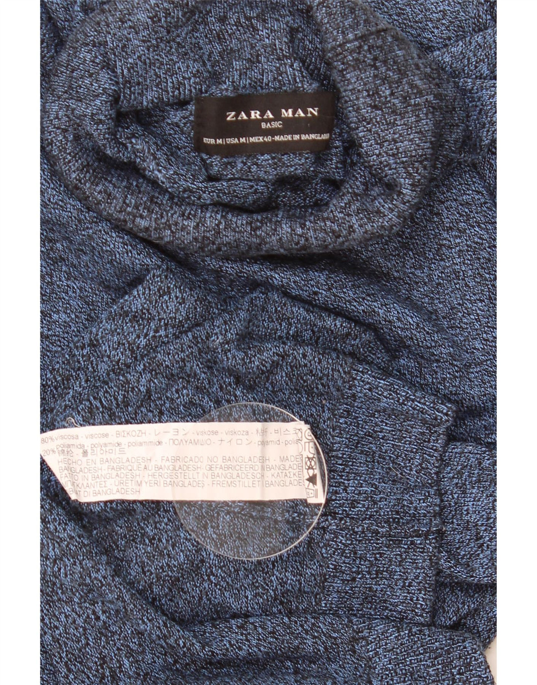 Zara Mens Roll Neck Jumper Sweater Medium Blue Flecked Viscose