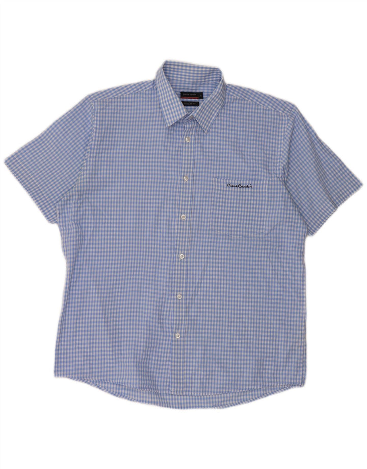 PIERRE CARDIN Mens Short Sleeve Regular Fit Shirt XL Blue Gingham