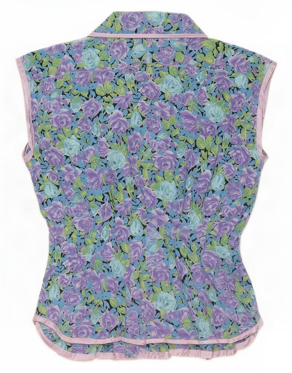 Vintage Womens Sleeveless Shirt Blouse UK 14 Medium Multicoloured Floral