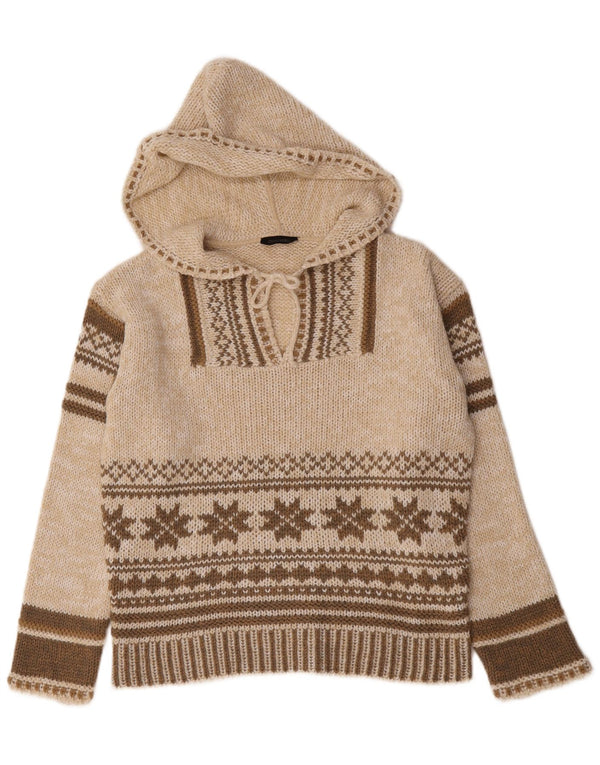 Vintage Womens Hooded Jumper Sweater UK 12 Medium Beige Fair Isle