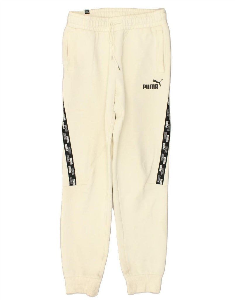 PUMA Womens Graphic Tracksuit Trousers Joggers UK 8 Small Beige Cotton | Vintage Puma | Thrift | Second-Hand Puma | Used Clothing | Messina Hembry 