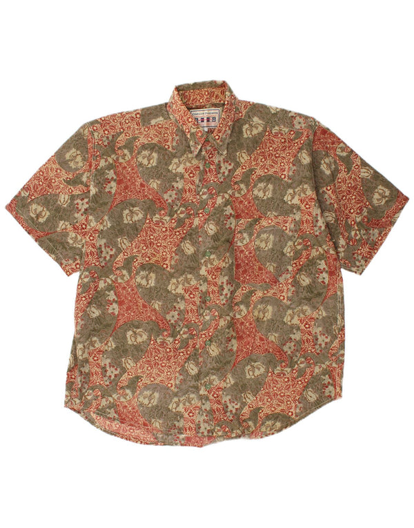 COMPAGNIE Mens Short Sleeve Shirt Large Khaki Floral Viscose