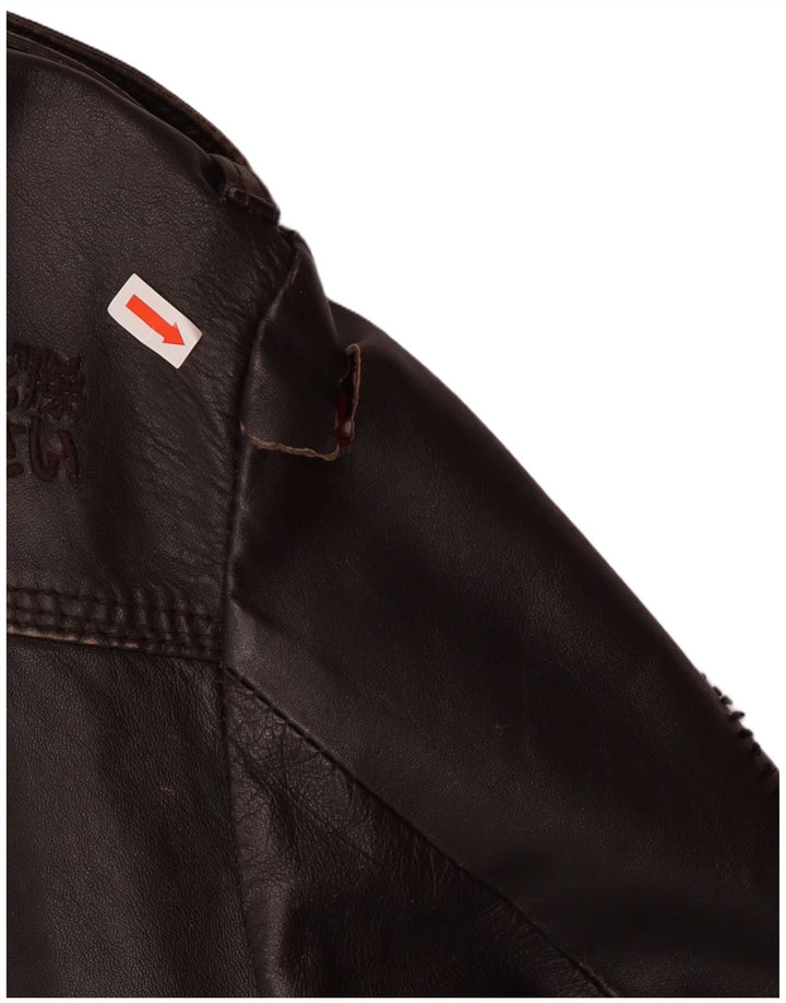 Superdry Mens Military Leather Jacket UK 40 Large Brown Leather