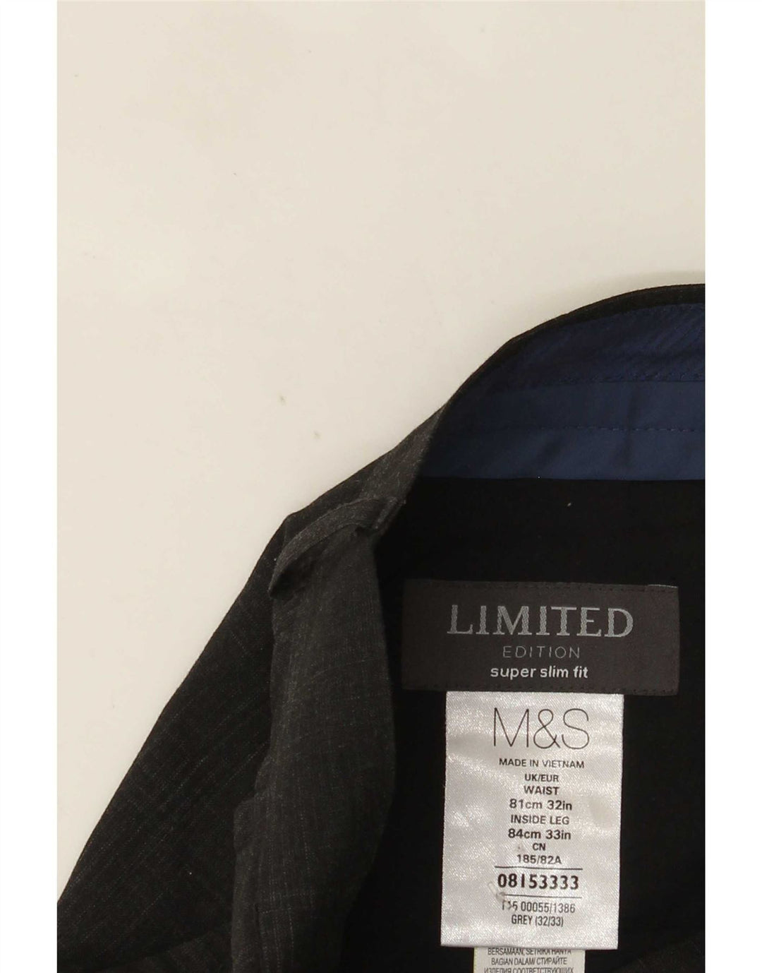 Marks & Spencer Mens Super Slim Fit Suit Trousers W32 L33 Grey Check