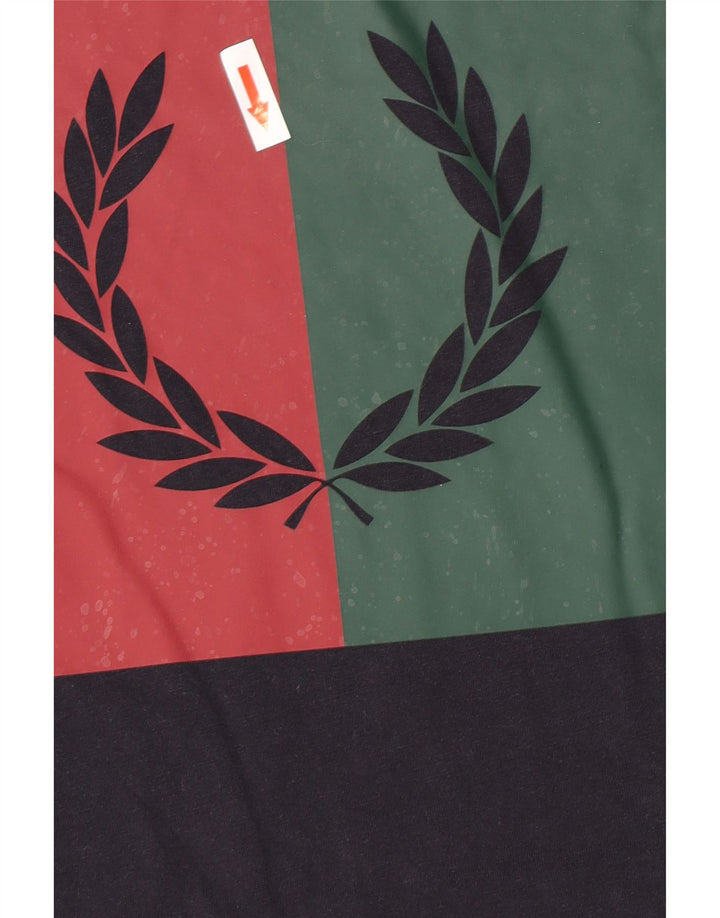 Fred Perry Mens Graphic T-Shirt Top Small Navy Blue Colourblock Cotton