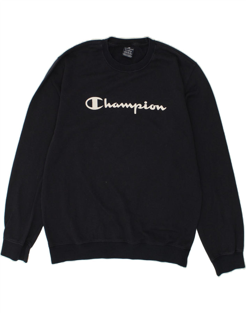 CHAMPION Mens Graphic Sweatshirt Jumper XL Navy Blue Cotton | Vintage Champion | Thrift | Second-Hand Champion | Used Clothing | Messina Hembry 