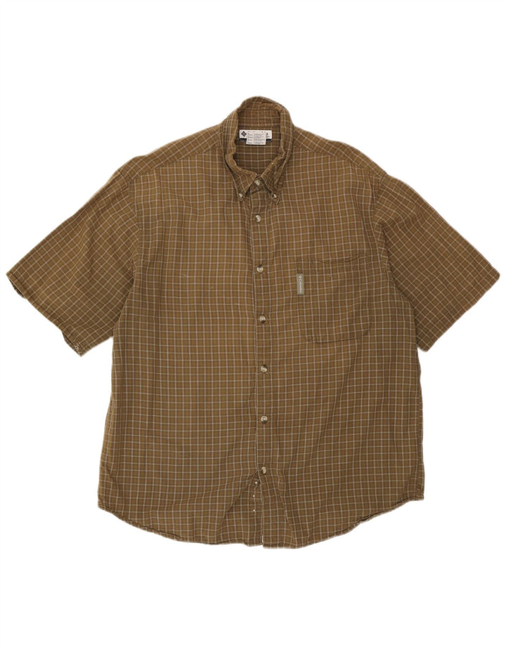 Columbia Mens Short Sleeve Shirt Large Khaki Check Cotton