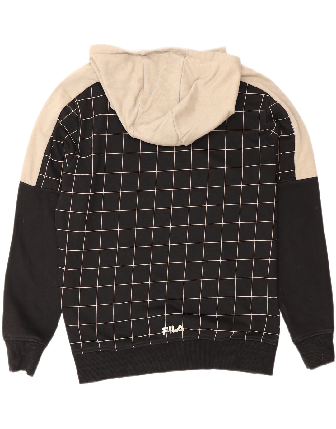 Fila Mens Graphic Hoodie Jumper Small Black Check Cotton