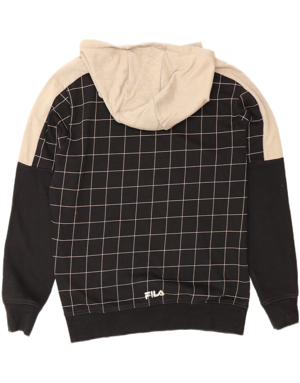 Fila Mens Graphic Hoodie Jumper Small Black Check Cotton