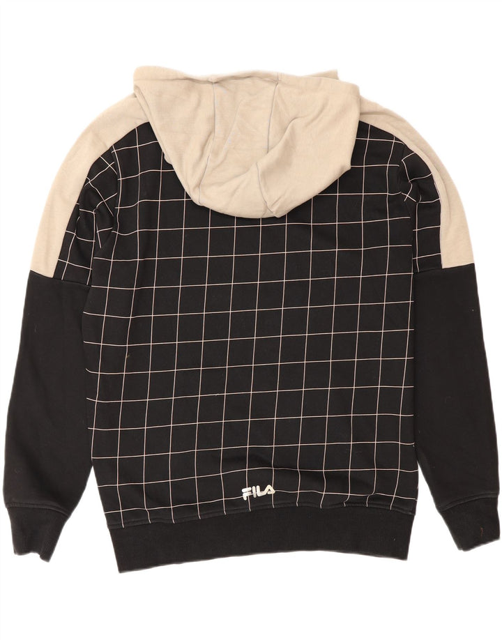 Fila Mens Graphic Hoodie Jumper Small Black Check Cotton