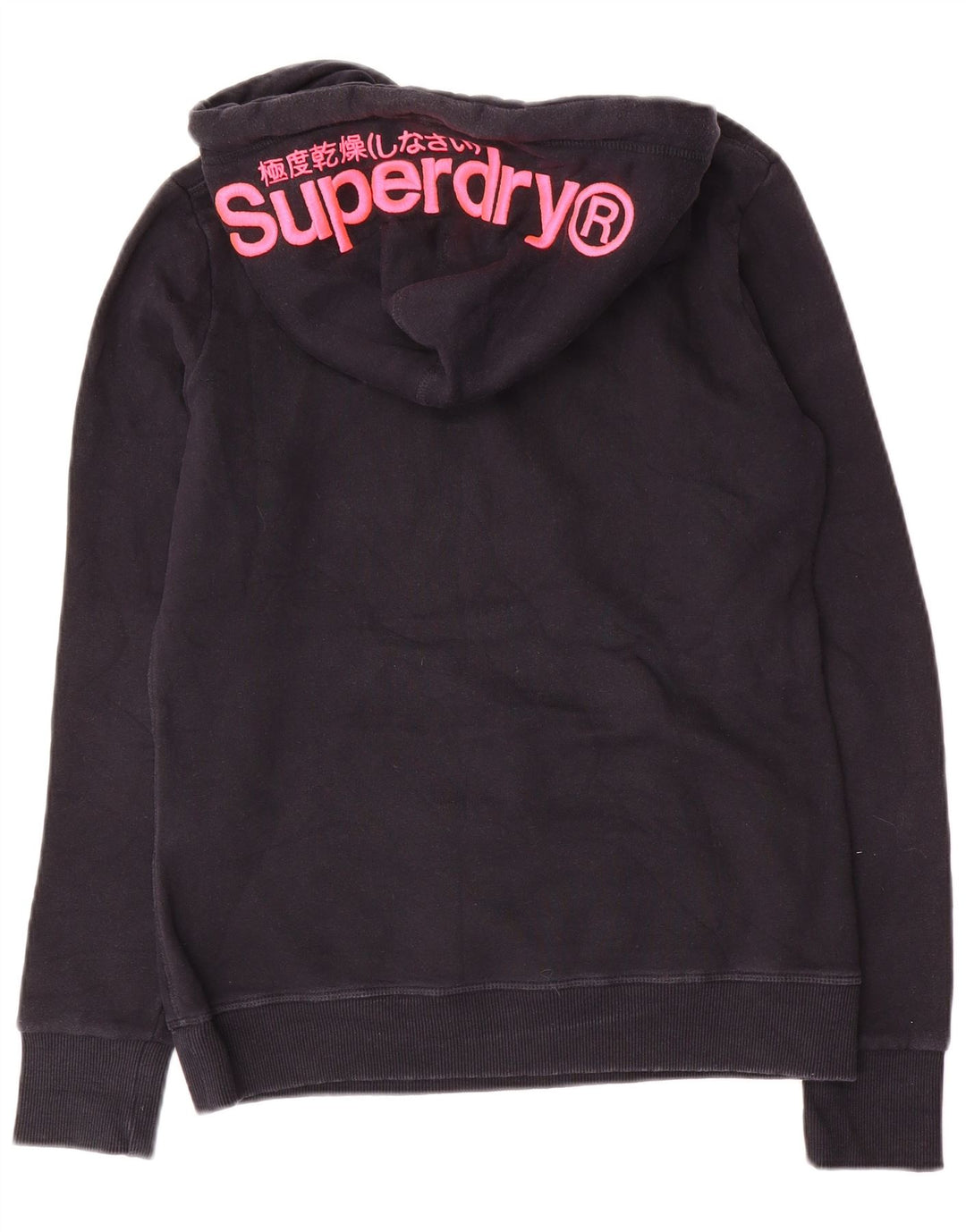SUPERDRY Womens Graphic Hoodie Jumper UK 12 Medium  Navy Blue Cotton