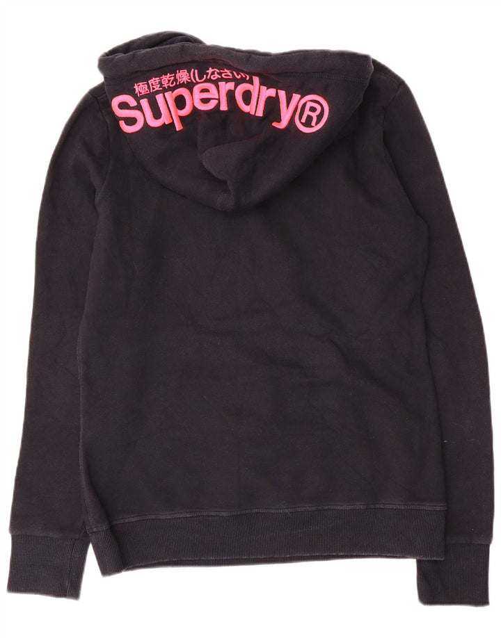 SUPERDRY Womens Graphic Hoodie Jumper UK 12 Medium  Navy Blue Cotton