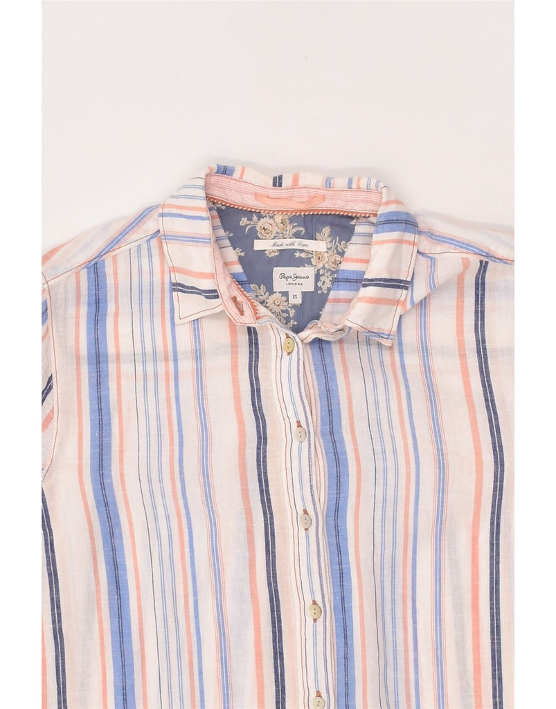 PEPE JEANS Womens Loose Fit Shirt UK 6 XS Multicoloured Striped Cotton | Vintage PEPE Jeans | Thrift | Second-Hand PEPE Jeans | Used Clothing | Messina Hembry 