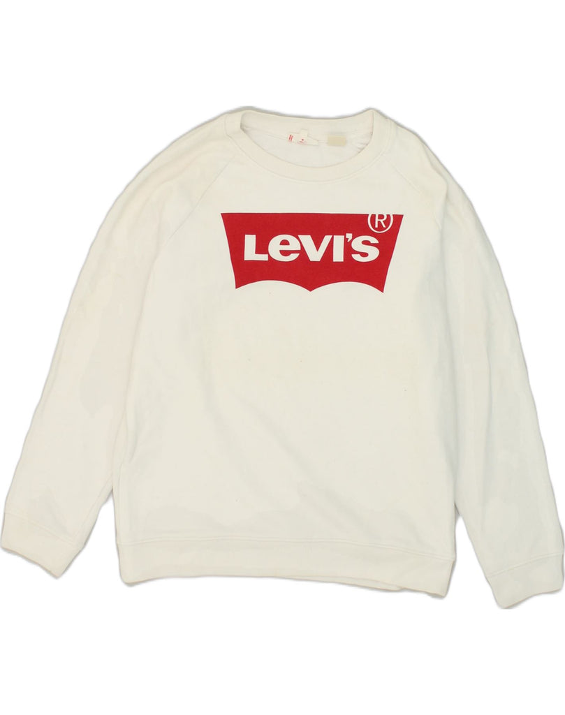 LEVI'S Mens Graphic Sweatshirt Jumper Small White Cotton | Vintage Levi's | Thrift | Second-Hand Levi's | Used Clothing | Messina Hembry 