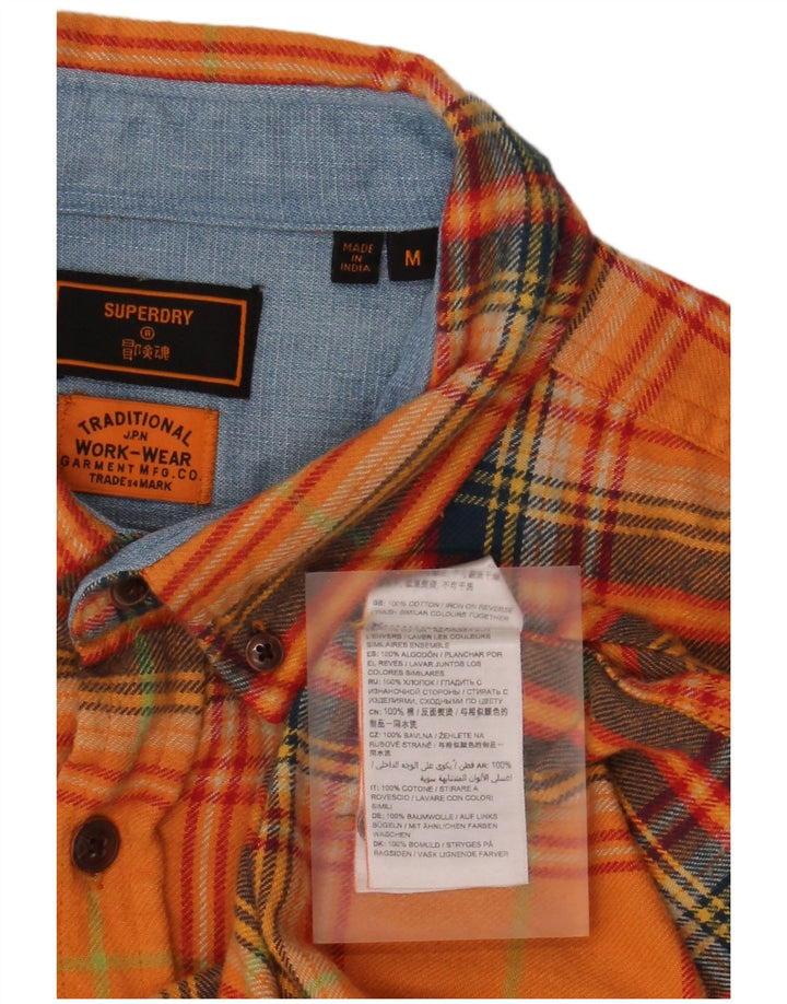 Superdry Mens Flannel Shirt Medium Orange Plaid Cotton