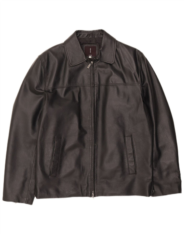 Conbipel Mens Leather Jacket IT 48 Medium Black Leather