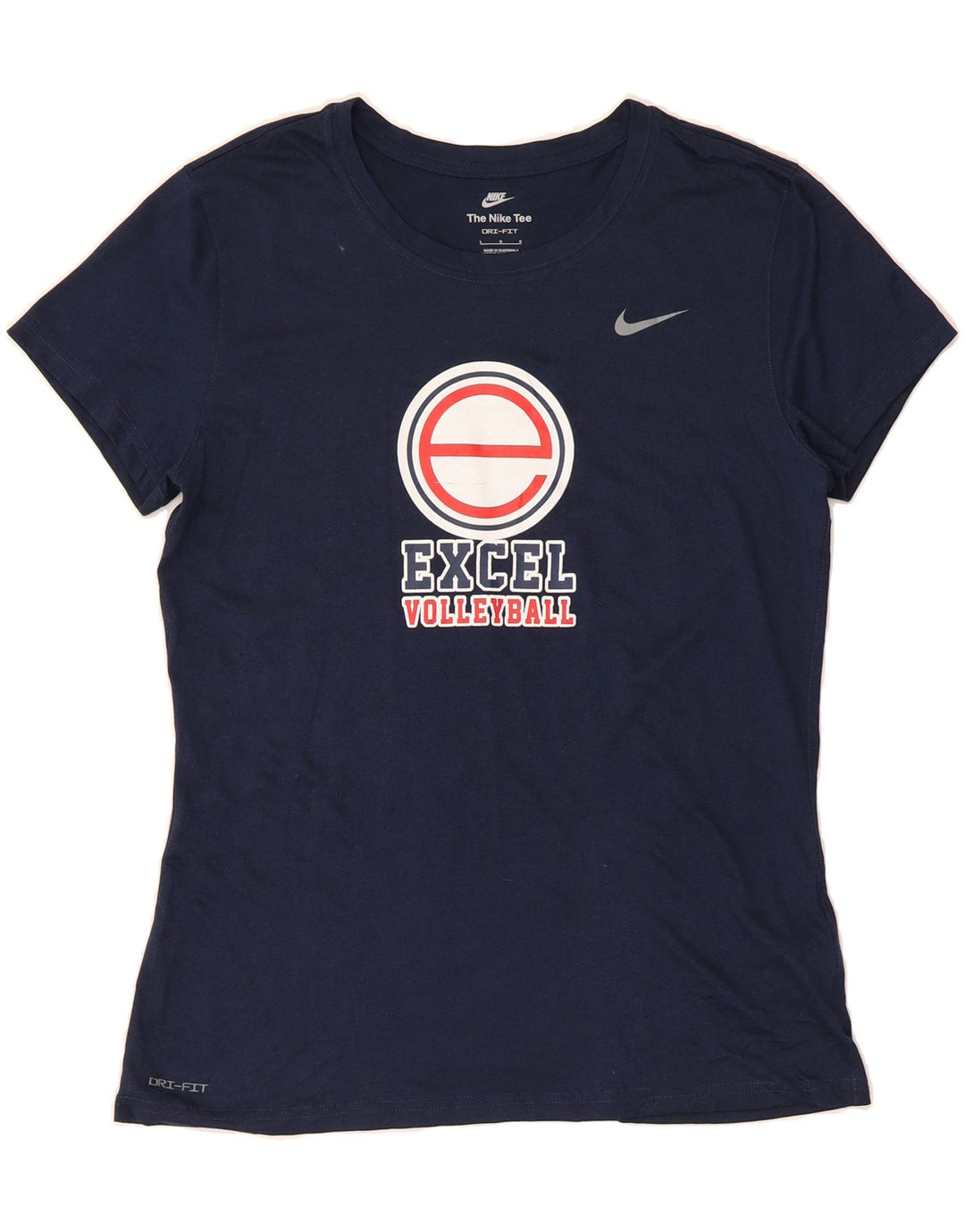 NIKE Womens Dri Fit Graphic T-Shirt Top UK 14 Large Navy Blue Polyester Vintage Nike and Second-Hand Nike from Messina Hembry 