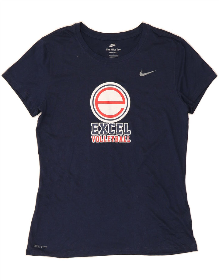 NIKE Womens Dri Fit Graphic T-Shirt Top UK 14 Large Navy Blue Polyester Vintage Nike and Second-Hand Nike from Messina Hembry 