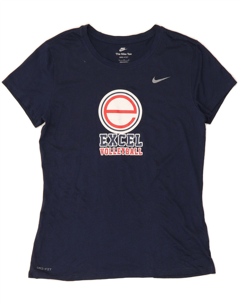 NIKE Womens Dri Fit Graphic T-Shirt Top UK 14 Large Navy Blue Polyester Vintage Nike and Second-Hand Nike from Messina Hembry 