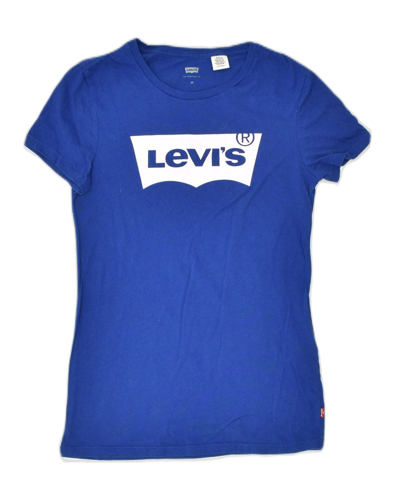 LEVI'S Womens Graphic T-Shirt Top UK 6 XS Blue Cotton | Vintage | Thrift | Second-Hand | Used Clothing | Messina Hembry 