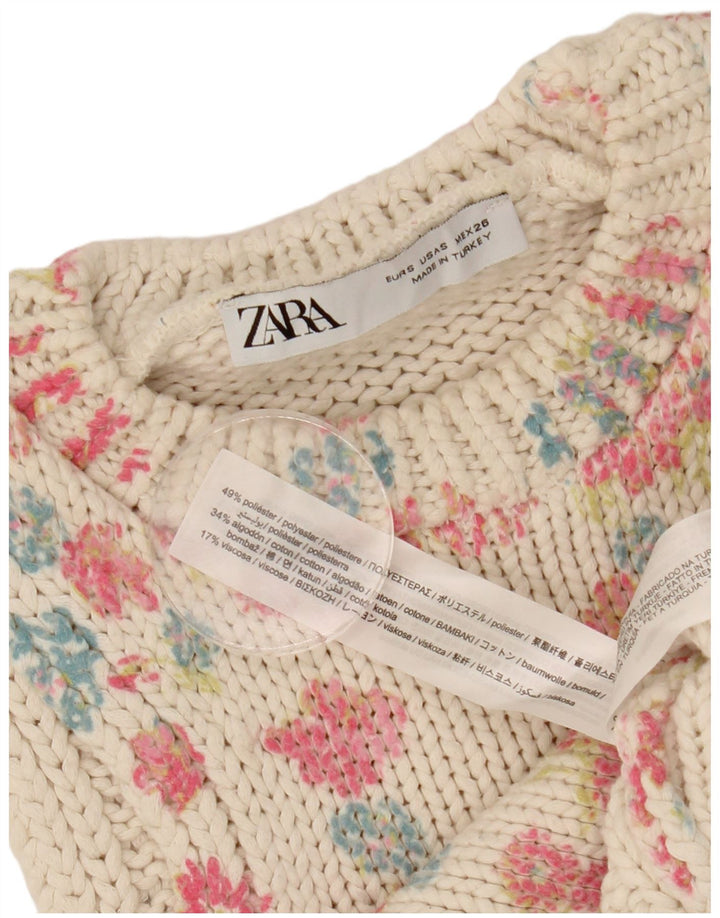 Zara Womens Crop Vest Tank Top UK 10 Small White Floral Polyester