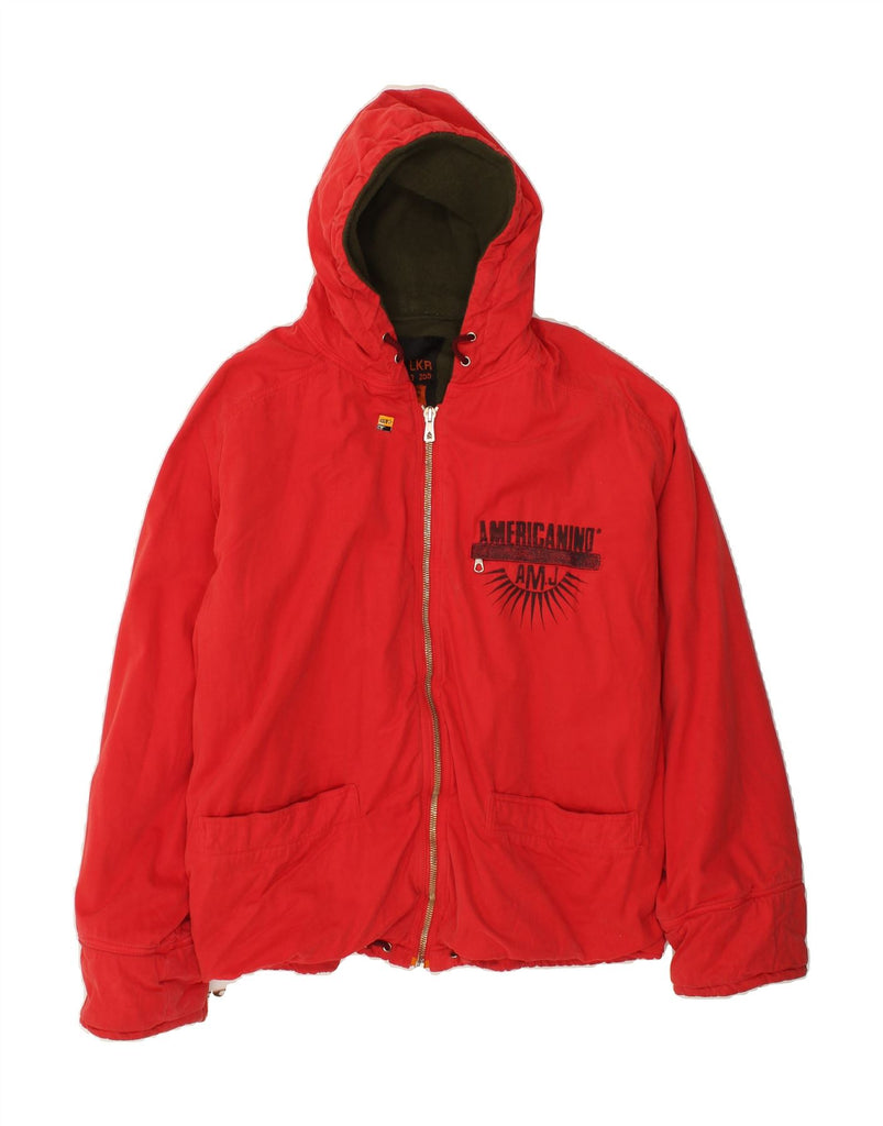 AMERICANINO Mens Hooded Windbreaker Jacket UK 42 XL Red Vintage Americanino and Second-Hand Americanino from Messina Hembry 