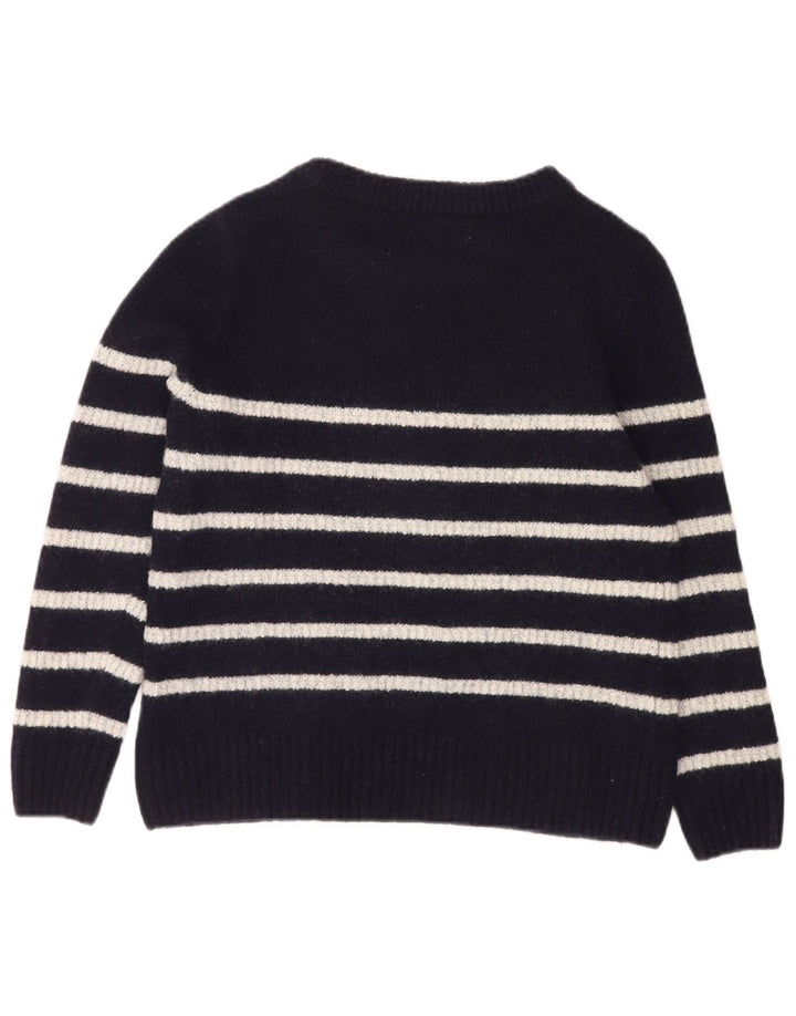 Barbour Womens Boat Neck Jumper Sweater UK 14 Medium Navy Blue Striped Wool