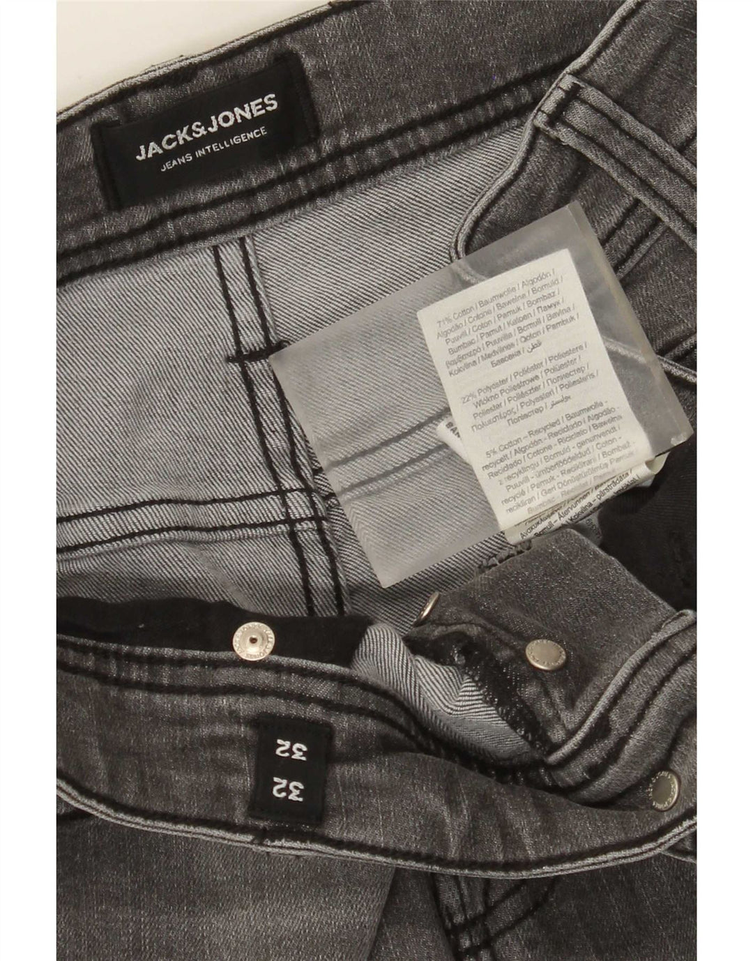 Jack & Jones Mens Slim Jeans W32 L32 Grey Cotton
