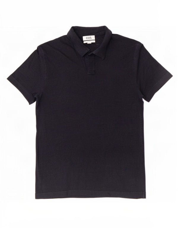 Cos Mens Regular Polo Shirt Small Navy Blue Linen