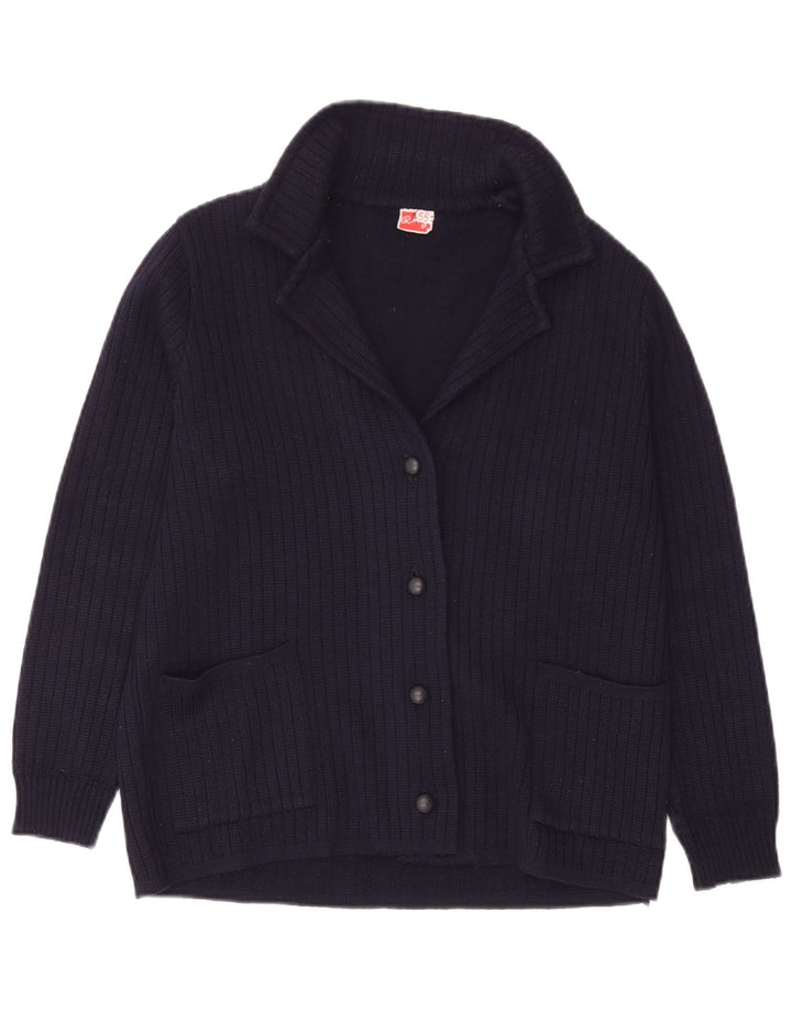 Vintage Womens Cardigan Sweater UK 14 Large Navy Blue Wool