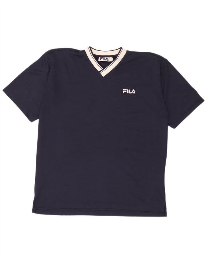 Fila Mens T-Shirt Top Small Navy Blue Colourblock Polyester