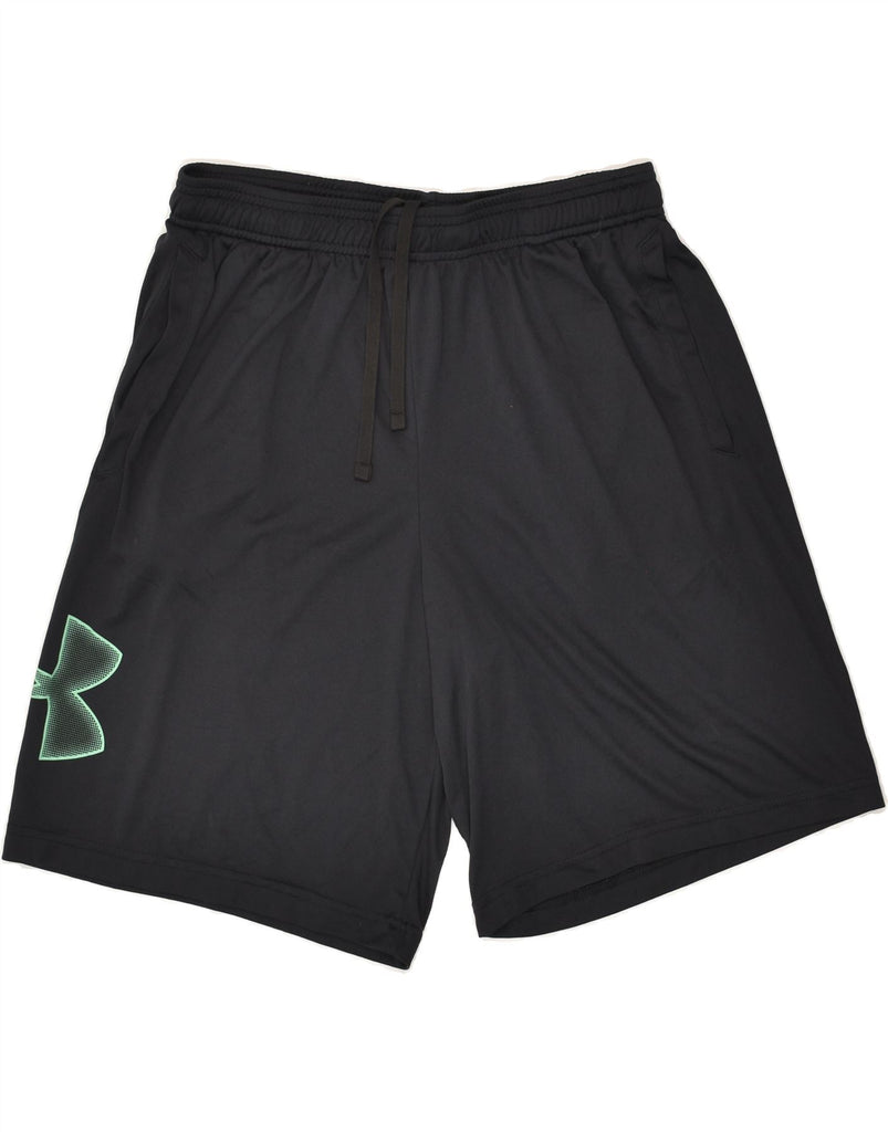 UNDER ARMOUR Mens Heat Gear Graphic Sport Shorts Large Black Polyester | Vintage Under Armour | Thrift | Second-Hand Under Armour | Used Clothing | Messina Hembry 