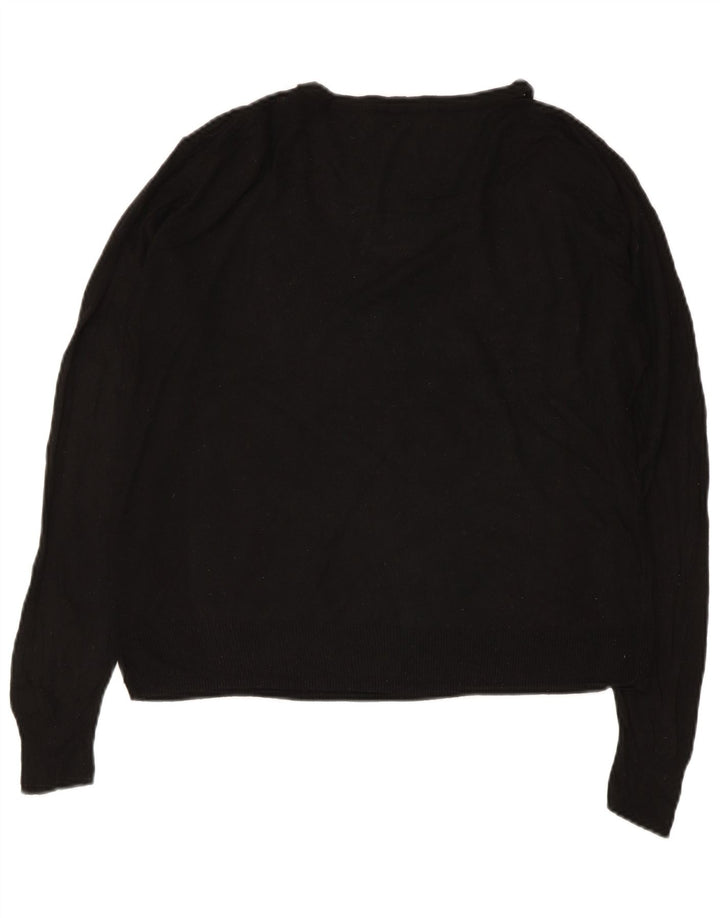 ZARA Womens Oversized V-Neck Jumper Sweater UK 10 Small Black Viscose