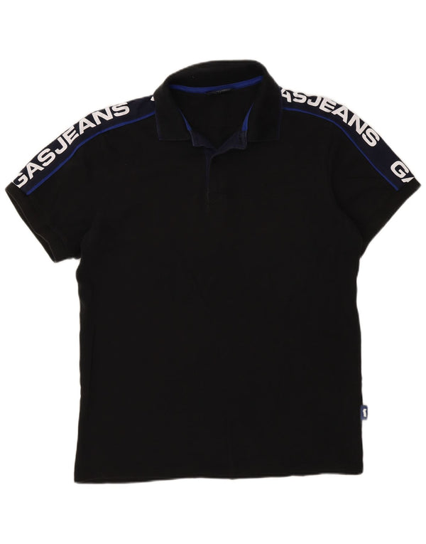 Gas Mens Graphic Polo Shirt Medium Black Colourblock Cotton