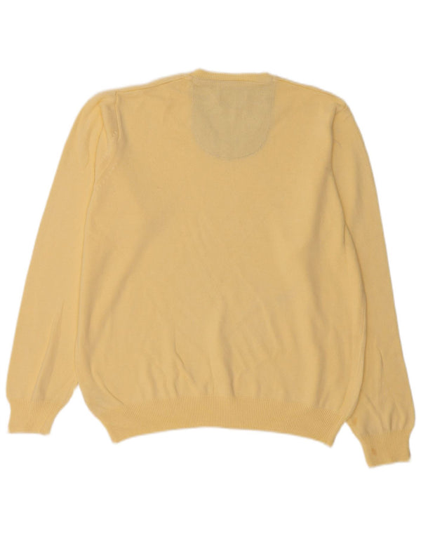 Marks & Spencer Mens Blue Harbour V-Neck Jumper Sweater Large Yellow Cotton