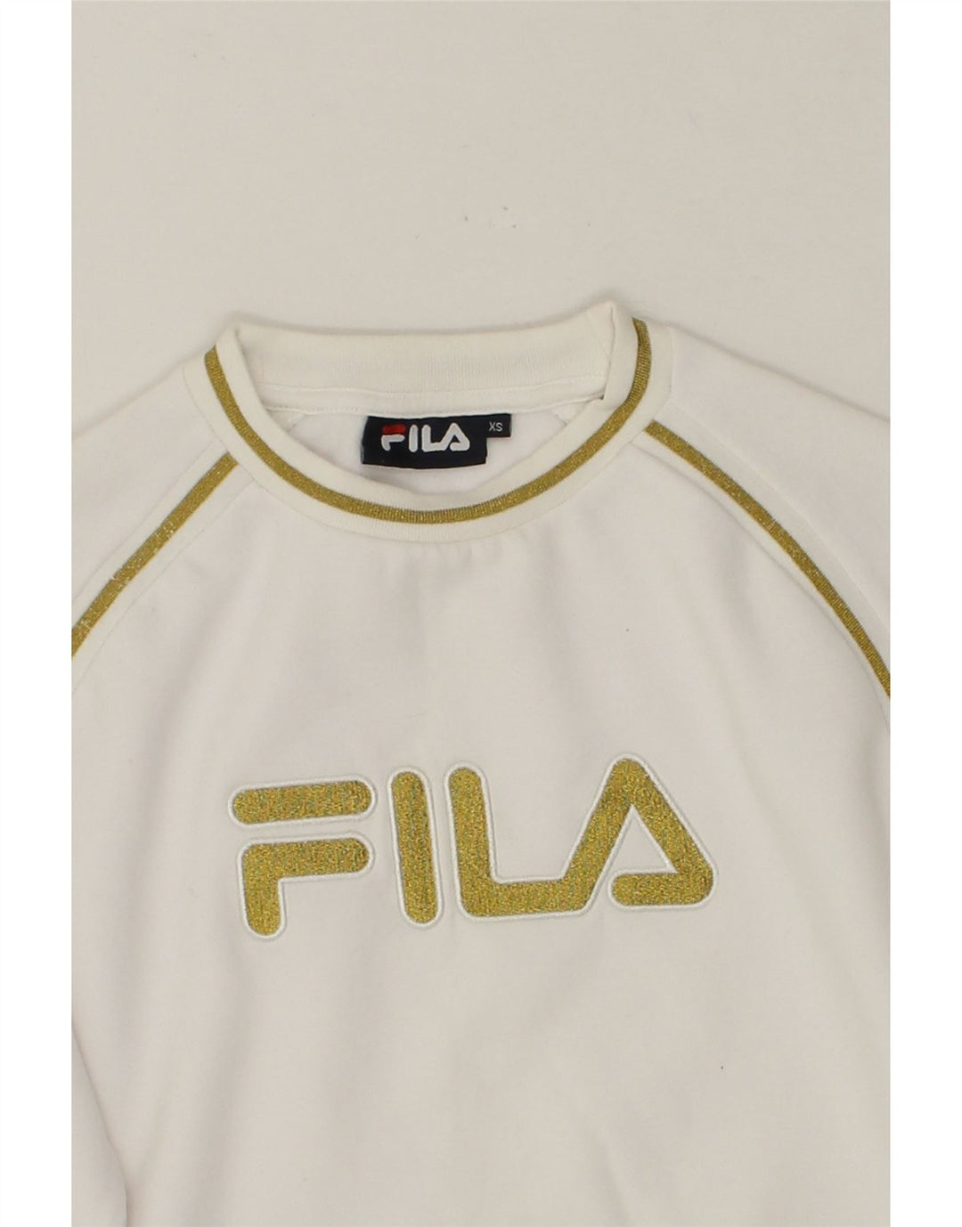 FILA Womens Oversized Graphic Sweatshirt Jumper UK 6 XS White Cotton Vintage Fila and Second-Hand Fila from Messina Hembry 