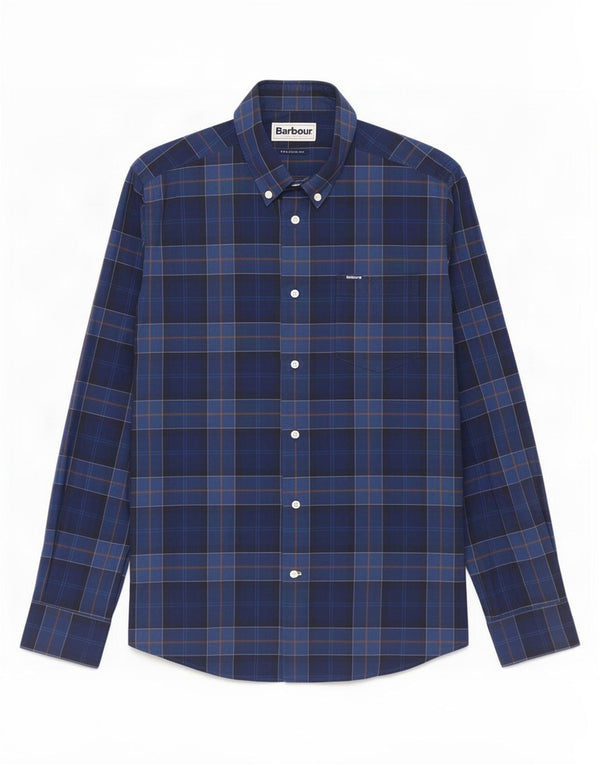 Barbour Mens Tailored Fit Shirt Medium Blue Plaid Cotton