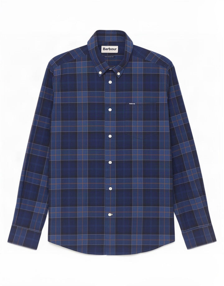 Barbour Mens Tailored Fit Shirt Medium Blue Plaid Cotton