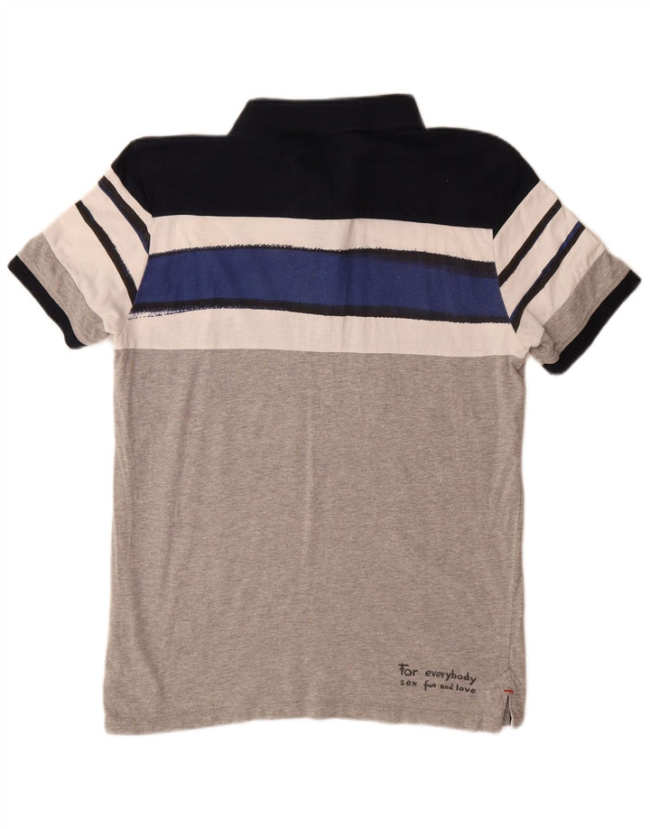 Desigual Mens Graphic Polo Shirt Large Grey Cotton