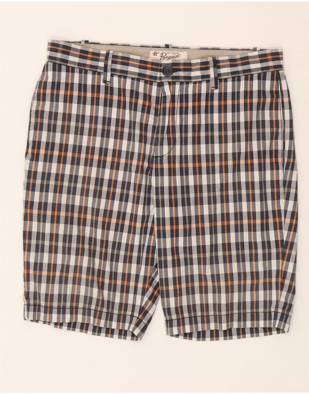 Penguin Mens Chino Shorts W32 Medium  Multicoloured Check Cotton