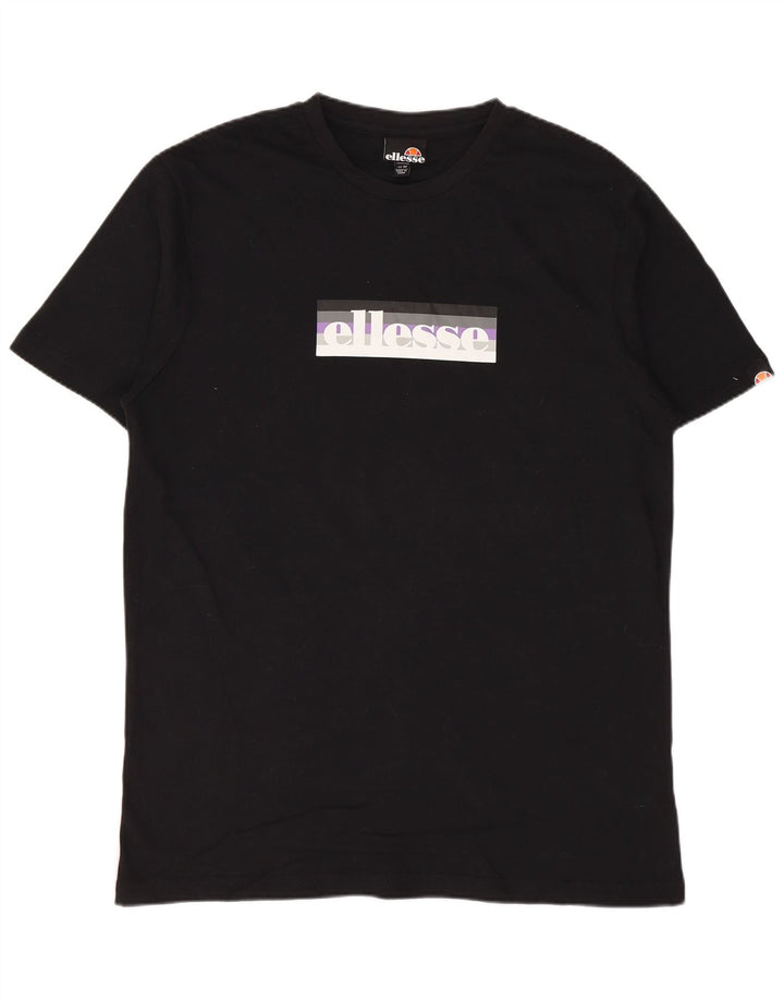 ELLESSE Mens Graphic T-Shirt Top Medium Black Cotton