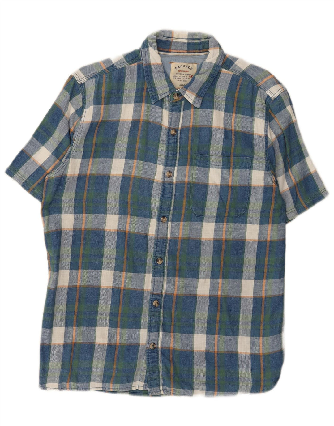 Fat Face Mens Short Sleeve Flannel Shirt Medium Blue Check Cotton