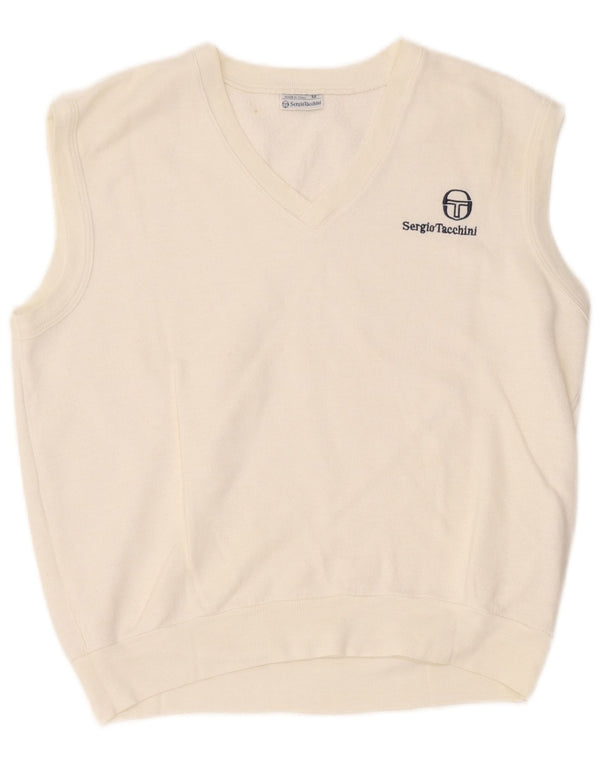 Sergio Tacchini Mens Sleeveless Sweatshirt Jumper Medium White Acrylic