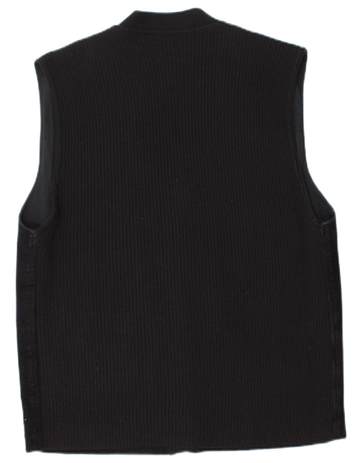 Vintage Mens Sleeveless Cardigan Sweater Large Black Polyacrylic