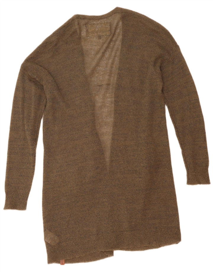 Superdry Womens Longline Open Cardigan Sweater UK 14 Medium Khaki Nylon