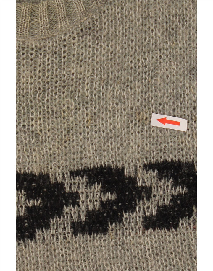 Vintage Mens Crew Neck Jumper Sweater Size 40 Medium Grey Striped