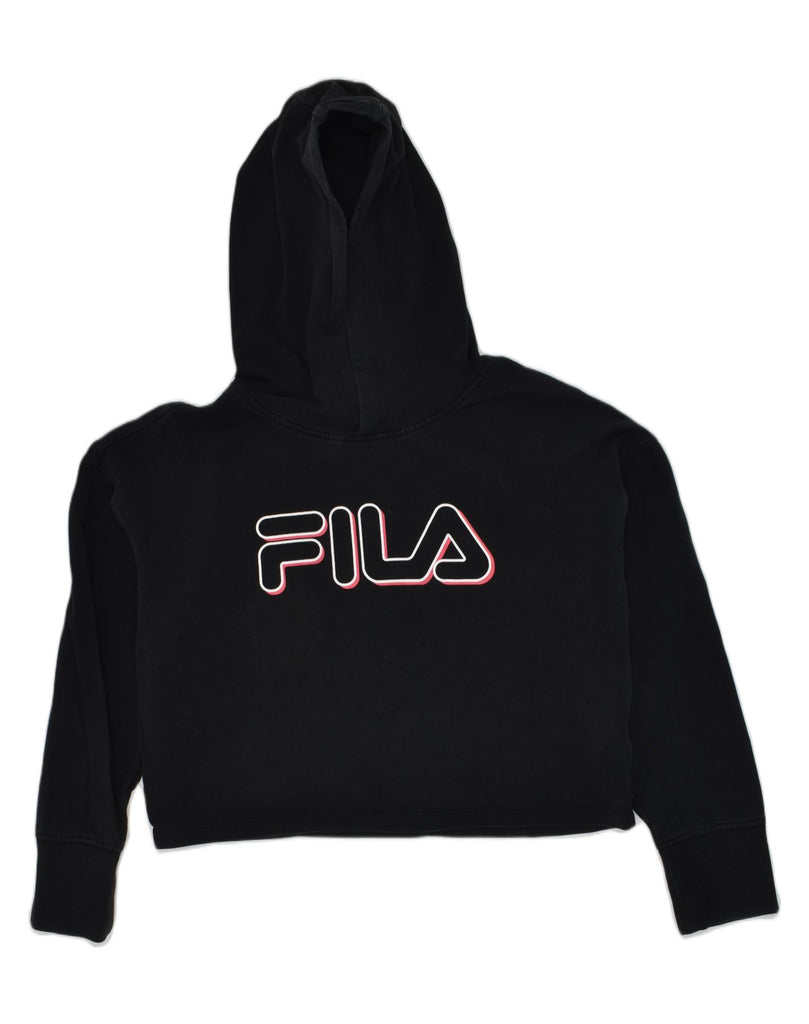 FILA Girls Graphic Crop Hoodie Jumper 11-12 Years Black Cotton | Vintage Fila | Thrift | Second-Hand Fila | Used Clothing | Messina Hembry 