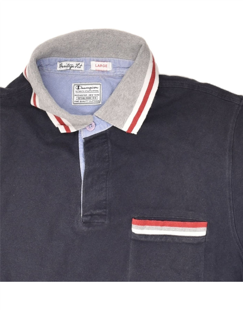 CHAMPION Mens Heritage Fit Polo Shirt Large Navy Blue Cotton | Vintage Champion | Thrift | Second-Hand Champion | Used Clothing | Messina Hembry 