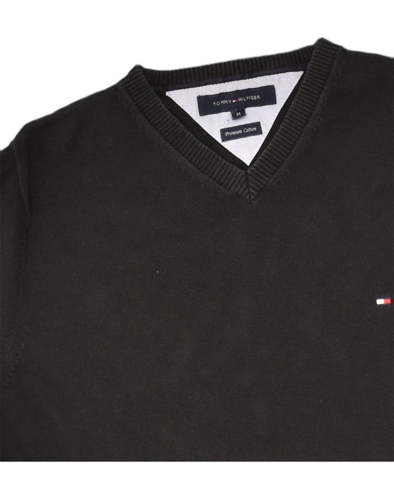 TOMMY HILFIGER Mens V-Neck Jumper Sweater Medium Black Cotton | Vintage Tommy Hilfiger | Thrift | Second-Hand Tommy Hilfiger | Used Clothing | Messina Hembry 