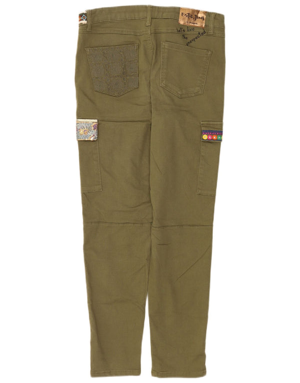 Desigual Womens Graphic Slim Cargo Trousers EU 40 Medium W30 L29 Khaki